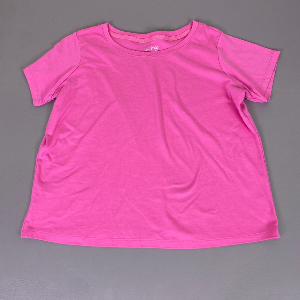 CG L CG T-Shirt‎ Top Women's Plus Size 1X Hot Pink Short Sleeve Crew Neck Cotton